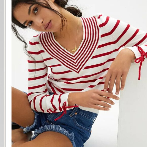 Anthropologie Sweaters - Anthropologie V Neck Striped Stacey Long Sleeve Pull Over Sweater M